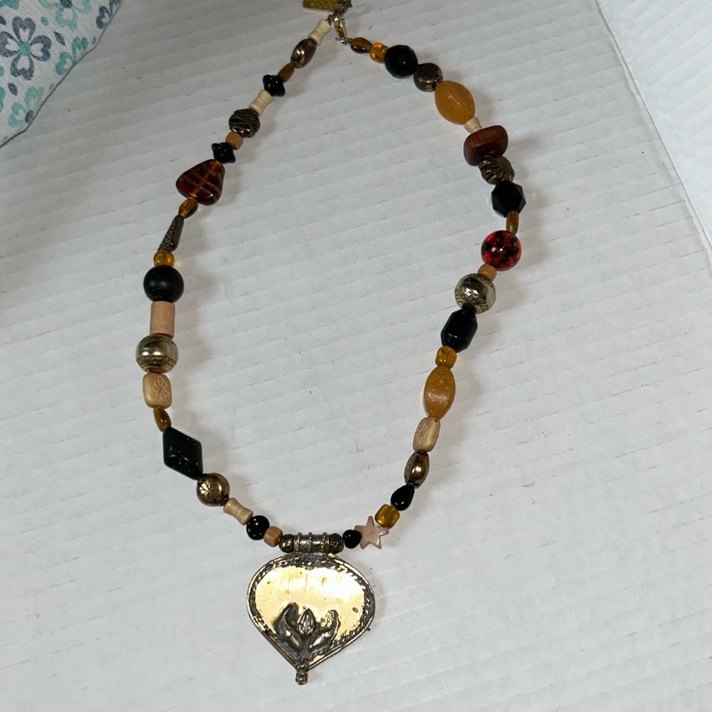 Vintage Lonnie Lovness Necklace Beaded with Silver plated heart